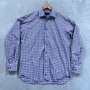David Donahue Mens Dress Shirt Trim 17 36/37  Button Up Plaid Preppy Office Work